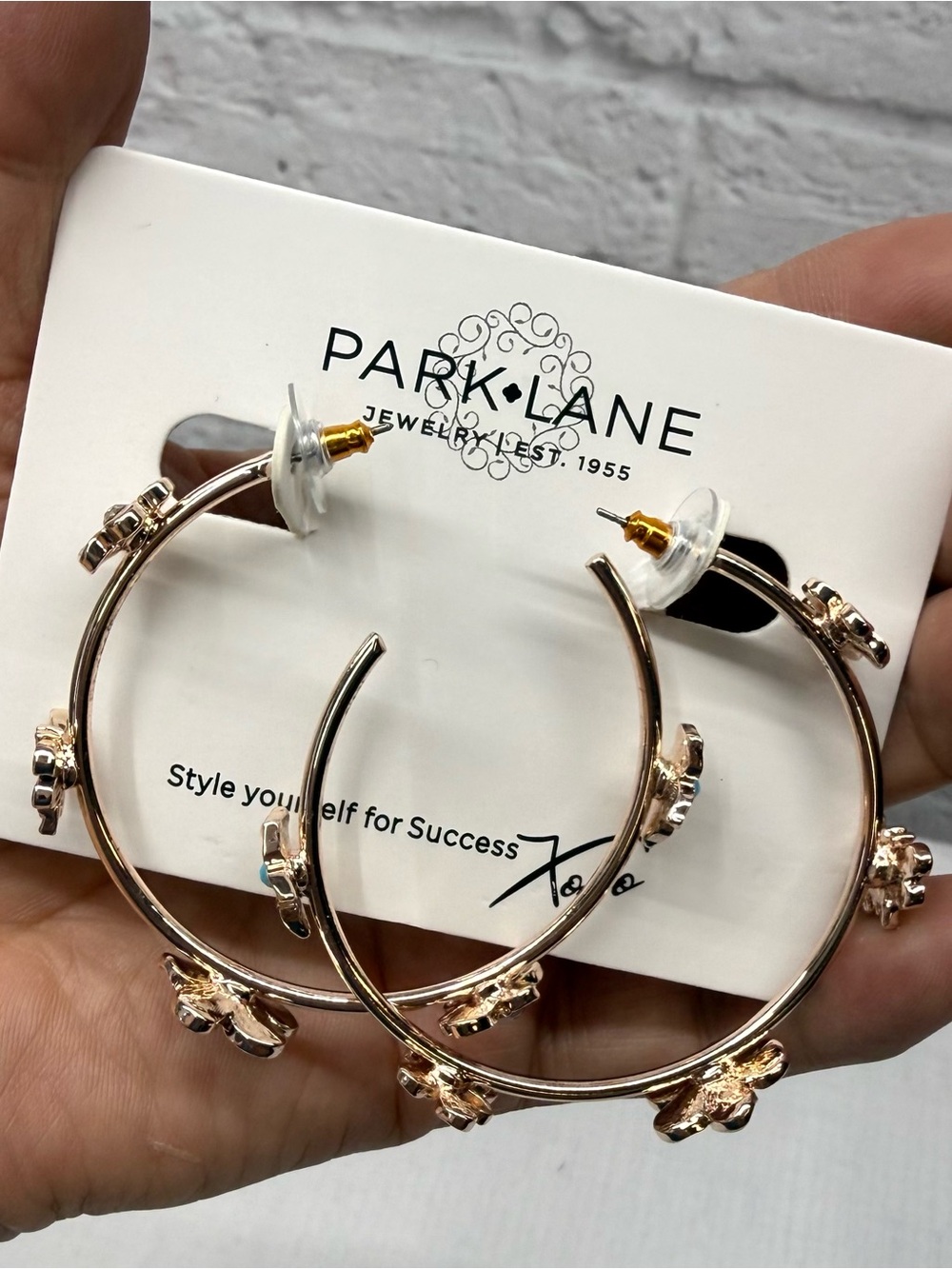 Park Lane Rose Gold Floral Hoop Earrings with Accent Flowers
